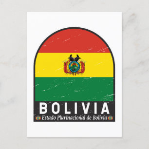 Cartão Postal Bolívia Sinalizador Emblem Em Vintage Incomodado