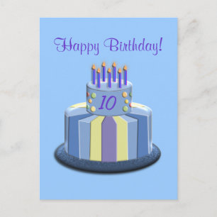 Cartão Postal Bolo da Idade do Aniversário (Azul)