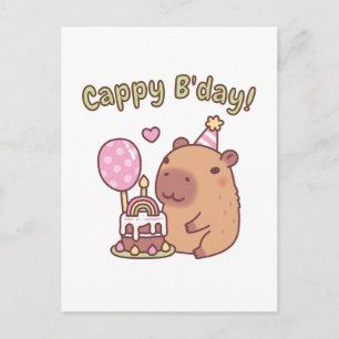 Cartão Postal Bolo de Aniversário Arco-Íris de Capivara Fofa Cap