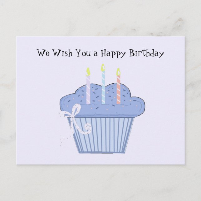 Cartão Postal Bolo de Aniversário Azul (Frente)