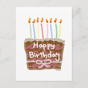 Cartão Postal Bolo de aniversário bonito com velas coloridas