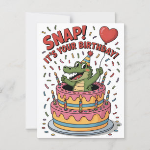 Cartão Postal Bolo de Aniversário com Design de Jacaré Fofo para