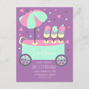 Cartão Postal Bolo de Aniversário Confete de Stand de Sorvete Ro
