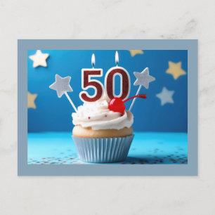 Cartão Postal Bolo de Aniversário de 50 Anos com Velas Aceso Per