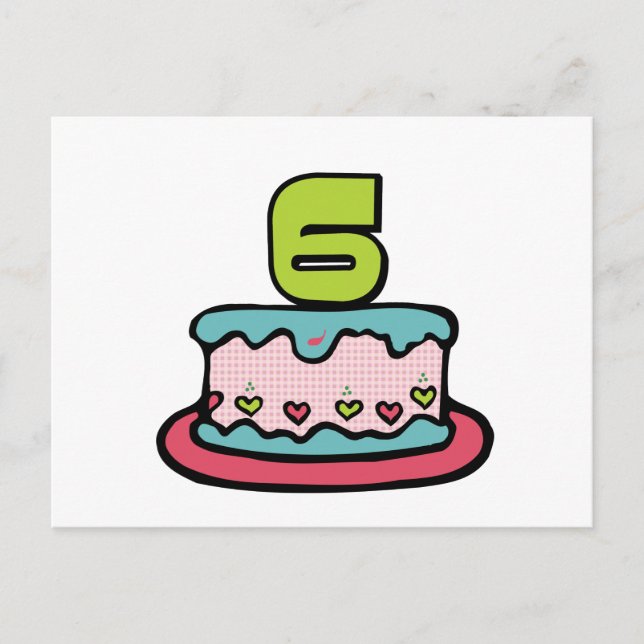 Cartão Postal Bolo de aniversário de 6 anos (Frente)