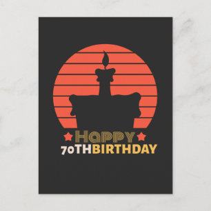 Cartão Postal Bolo de aniversário de 70 anos feliz vintage verme