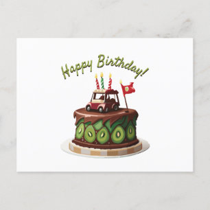 Cartão Postal Bolo de Aniversário de Carrinho de Golfe