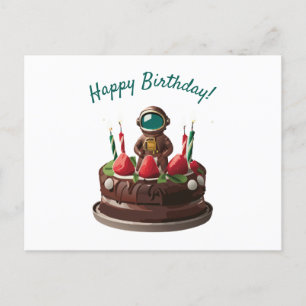 Cartão Postal Bolo de Aniversário de Chocolate Astronauta