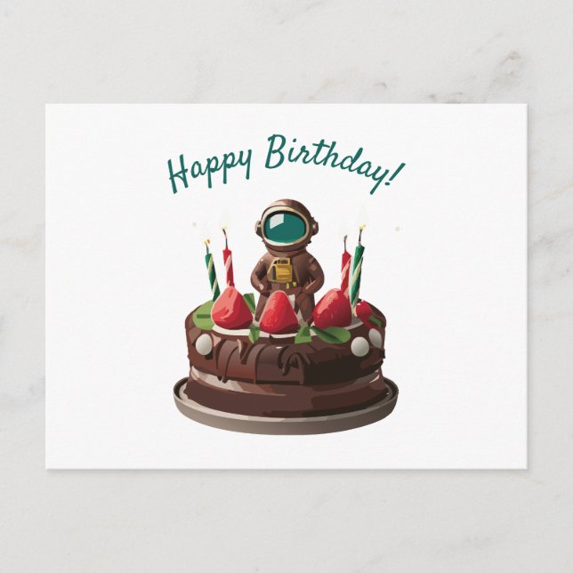 Cartão Postal Bolo de Aniversário de Chocolate Astronauta (Frente)