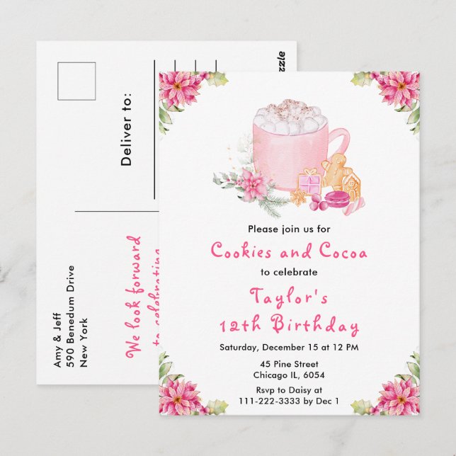 Cartão Postal Bolo de Aniversário de Cookies de Natal e Cacau Ro (Frente/Verso)