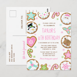 Cartão Postal Bolo de Aniversário de Cookies de Natal Rosa e Ver