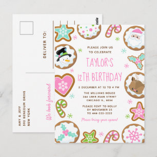 Cartão Postal Bolo de Aniversário de Cookies de Natal Rosa e Ver