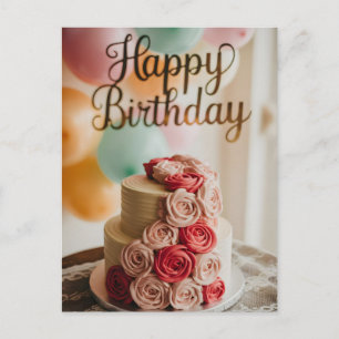 Cartão Postal Bolo de Aniversário de Dois Andares com Creme de M