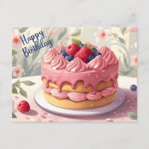 Cartão Postal Bolo de Aniversário de Frutas e Flores 