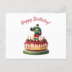 Cartão Postal Bolo de Aniversário de Jogador de Hóquei no Gelo