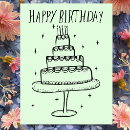 Cartão Postal Bolo de Aniversário Desenho Caprichoso