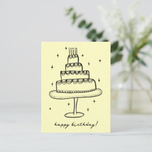 Cartão Postal Bolo de Aniversário Desenho Caprichoso Rabisco 