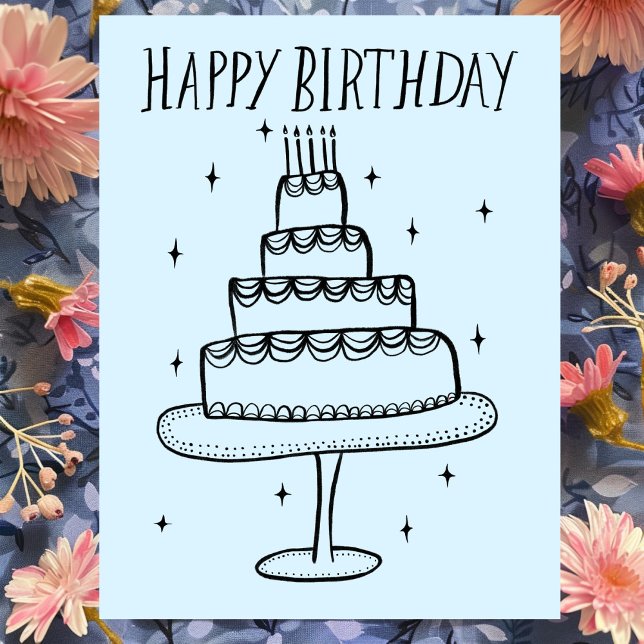 Cartão Postal Bolo de Aniversário Desenho Caprichoso Rabisco  (Happy Birthday Cake Whimsical Sketch Doodle Postcard
)