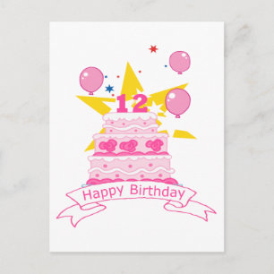 Cartão Postal Bolo de aniversário do adolescente de 12 anos