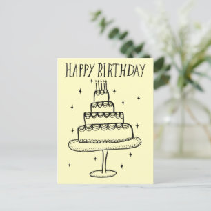 Cartão Postal Bolo de Aniversário Esboço Caprichoso Doodle 