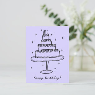 Cartão Postal Bolo de Aniversário Esboço Caprichoso Doodle 