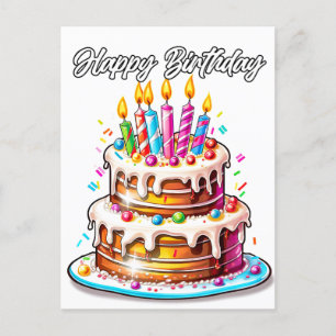 Cartão Postal Bolo de Aniversário Festa