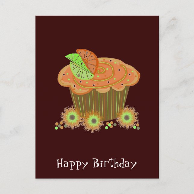 Cartão Postal Bolo de Aniversário Laranja (Frente)