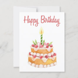 Cartão Postal Bolo de Aniversário | Morango Aquarela