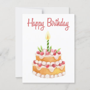 Cartão Postal Bolo de Aniversário   Morango Aquarela