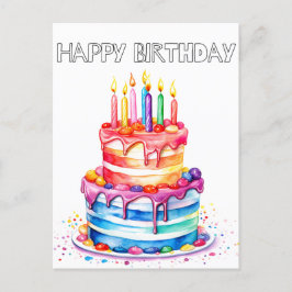 Cartão Postal Bolo de Aniversário Retro Feliz