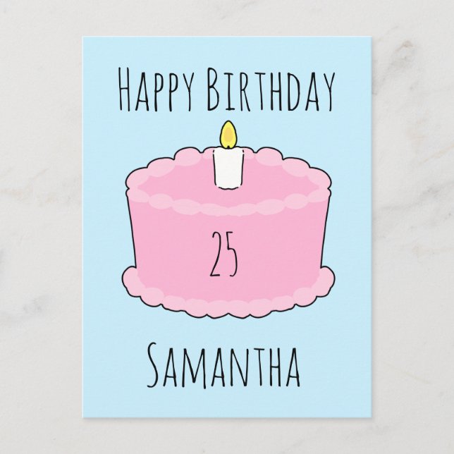 Cartão Postal Bolo de aniversário rosa (Frente)