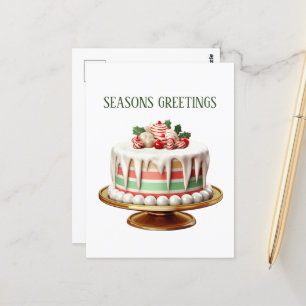 Cartão Postal Bolo de aquarela de Natal festivo adicionar texto