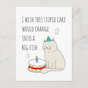Cartão Postal Bolo de Bolo de Aniversário de Gato Bonito