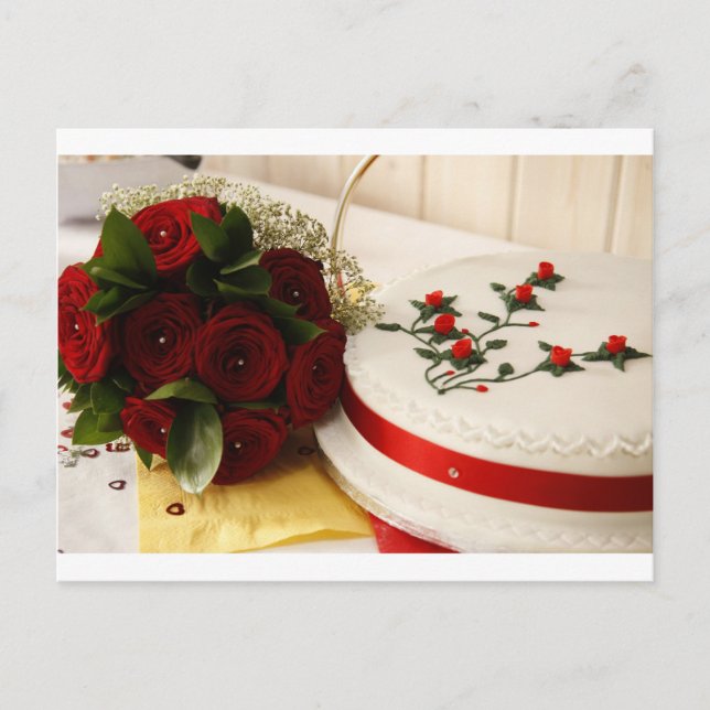 Cartão Postal Bolo de Casamento Vermelho e Branco (Frente)