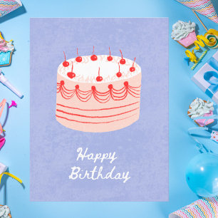 Cartão Postal Bolo de Cereja Doce Aniversário