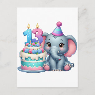 Cartão Postal Bolo de Elefante de 13º Aniversário