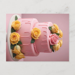 Cartão Postal Bolo de fondant rosa com rosas