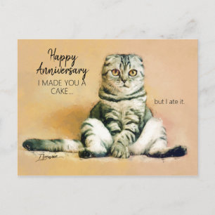 Cartão Postal Bolo de Gato Engraçado Feliz Aniversário