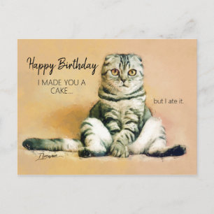 Cartão Postal Bolo de Gato Engraçado Feliz Aniversário