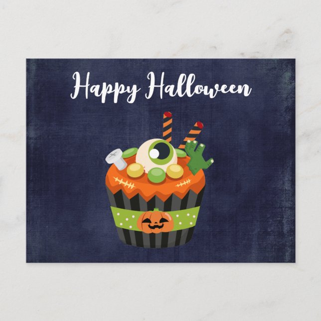 Cartão Postal Bolo de Halloween Fofo e Sinistro com um Olho Gran (Frente)
