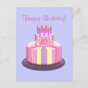Cartão Postal Bolo de Idade de Aniversário (Rosa)