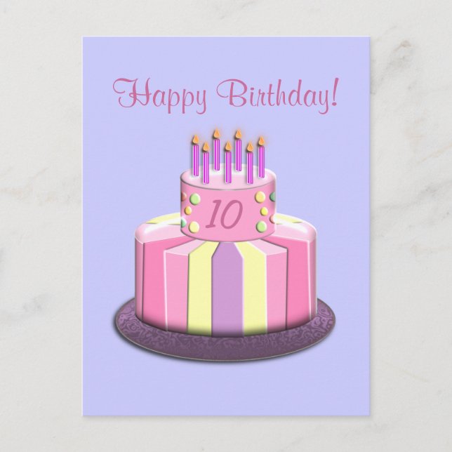 Cartão Postal Bolo de Idade de Aniversário (Rosa) (Frente)