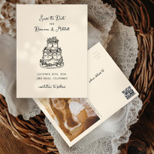 Cartão Postal Bolo de Mão Branca de Tinta Salva a Data