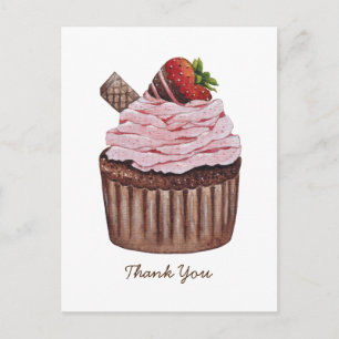 Cartão Postal Bolo de Morango Fofo em Aquarela