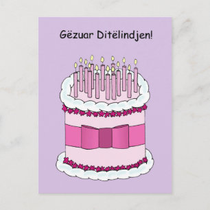 Cartão Postal Bolo e Velas Felizes de Aniversário da Albânia