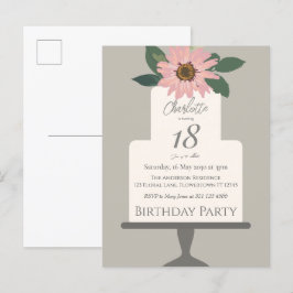 Cartão Postal Bolo Floral Rosa Aniversário 