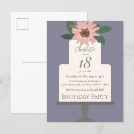 Cartão Postal Bolo Floral Rosa Aniversário 