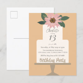 Cartão Postal Bolo Floral Rosa Festa de Aniversário 