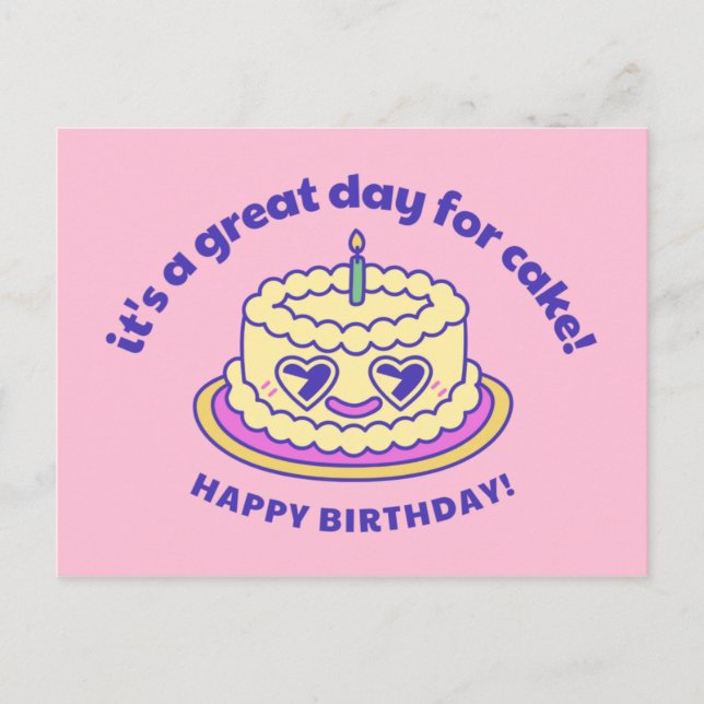 Cartão Postal Bolo Rosa e Roxo Classe e Sofisticação Texto Curvo (Frente)