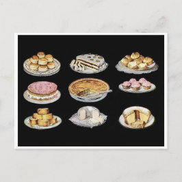 Cartão Postal Bolos de bolos assados vintage tortas biscoitos